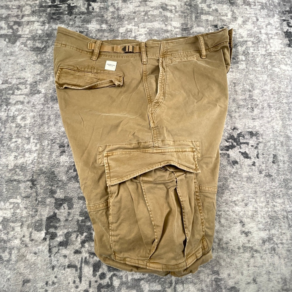 American Eagle Mens 33 Flex Cargo Shorts Khaki Solid Skater Utility Cargo - Picture 11 of 12